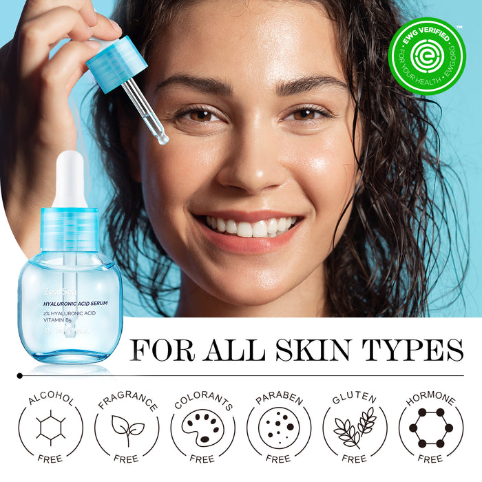 ZealSea 2% Pure Hyaluronic Acid Serum for Face with Vitamin B5 1 Fl Oz