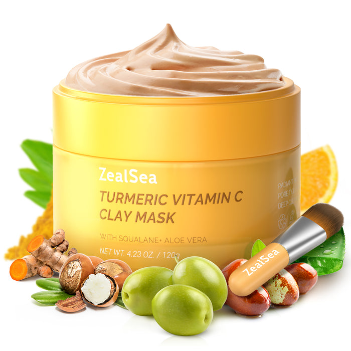 ZealSea Turmeric Clay Mask for Face with Vitamin C for Dark Spots 4.23 Oz