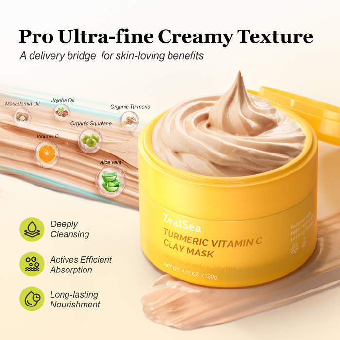 ZealSea Turmeric Clay Mask for Face with Vitamin C for Dark Spots 4.23 Oz
