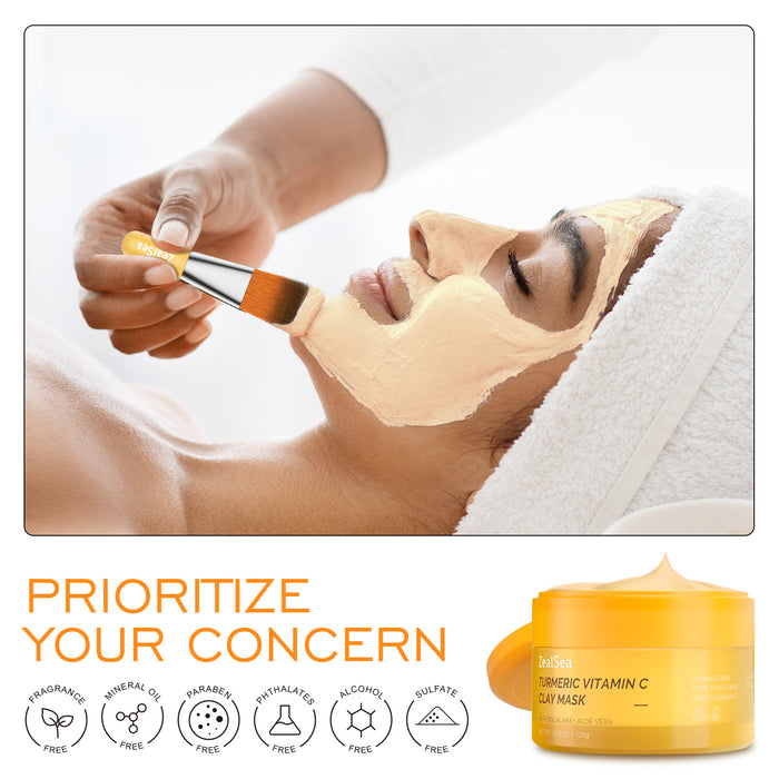 ZealSea Turmeric Clay Mask for Face with Vitamin C for Dark Spots 4.23 Oz