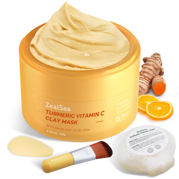 ZealSea Turmeric Clay Mask for Face with Vitamin C for Dark Spots 4.23 Oz