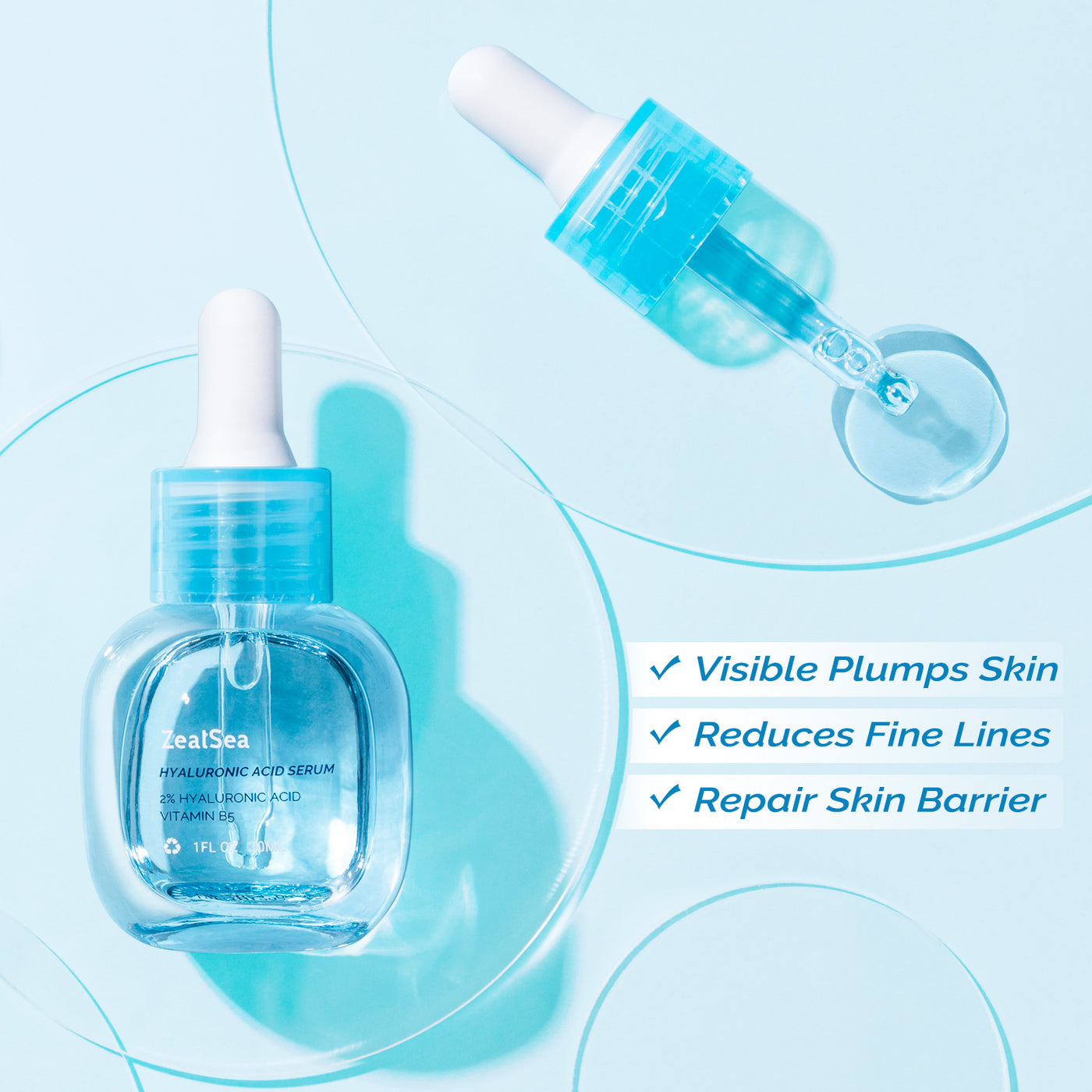 ZealSea 2 Pure Hyaluronic Acid Serum for Face with Vitamin B5 1 Fl Oz