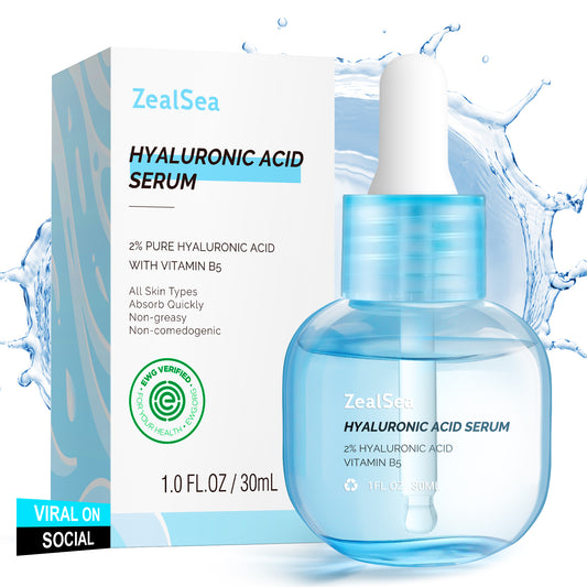 ZealSea 2% Pure Hyaluronic Acid Serum for Face with Vitamin B5 1 Fl Oz