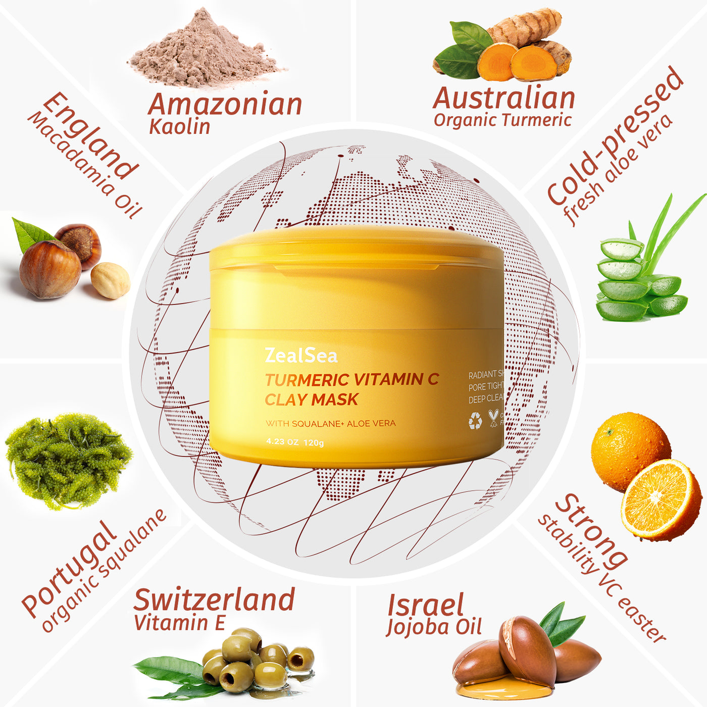 ZealSea Turmeric Clay Mask for Face with Vitamin C for Dark Spots 4.23