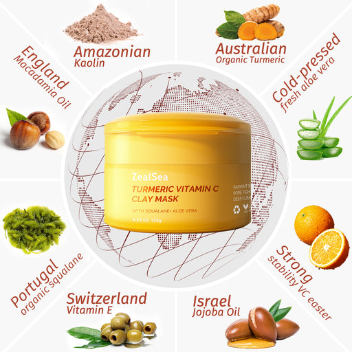 ZealSea Turmeric Clay Mask for Face with Vitamin C for Dark Spots 4.23 Oz